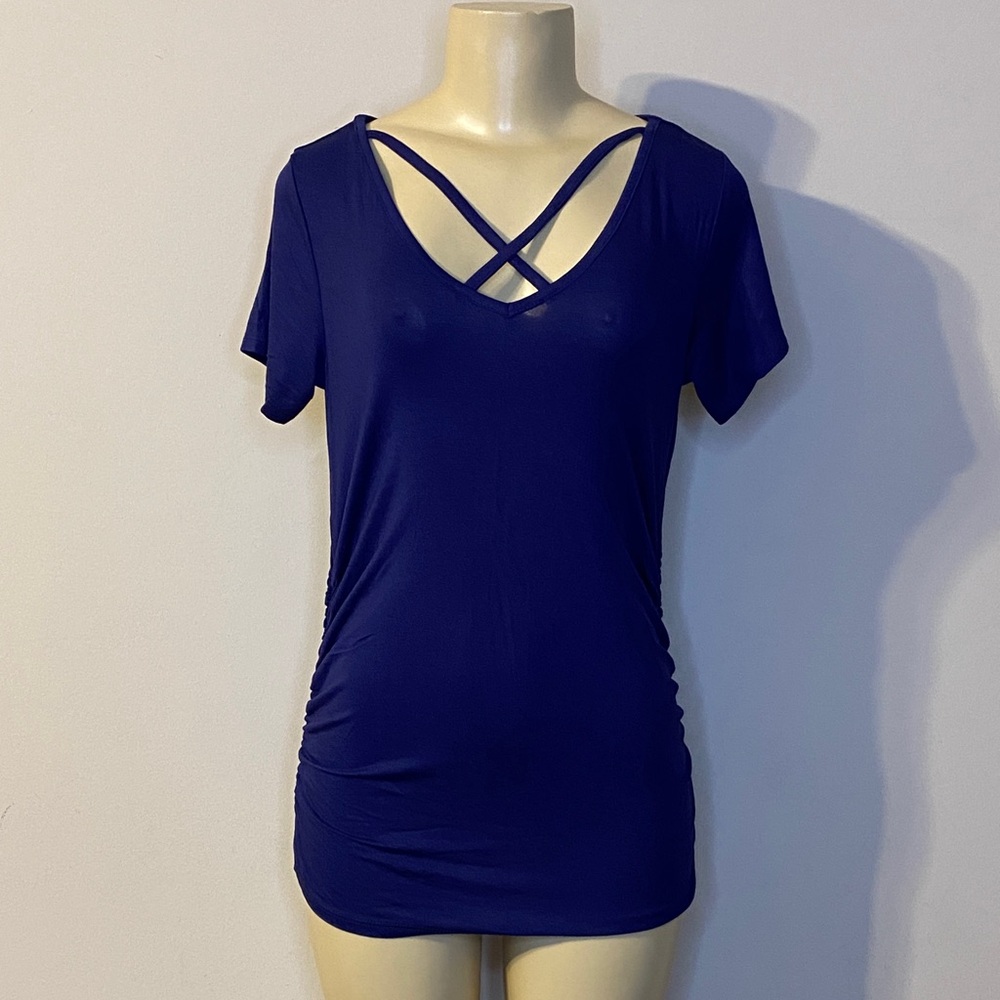 Planet Motherhood Navy Blue Crisscross Maternity Top Size S